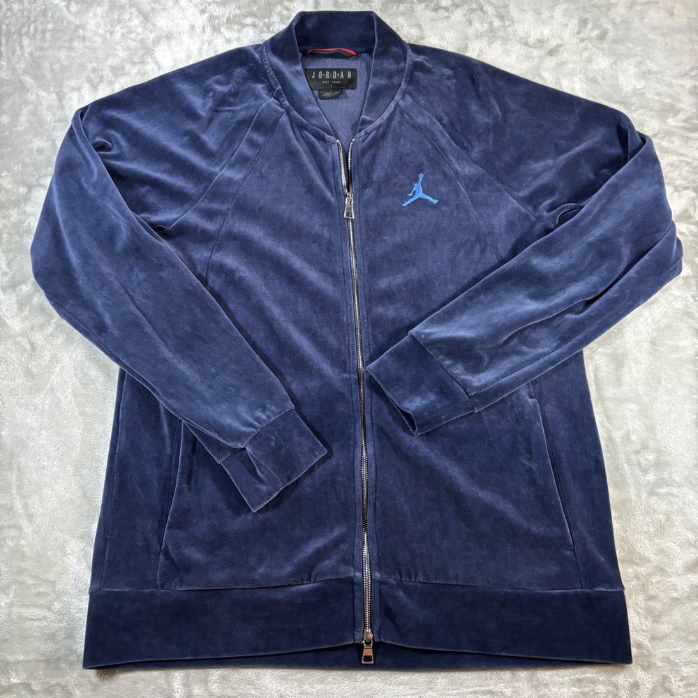Jordan Mens Velour Track Jacket Navy Blue Jumpman Full Zip AH2357-410 Large